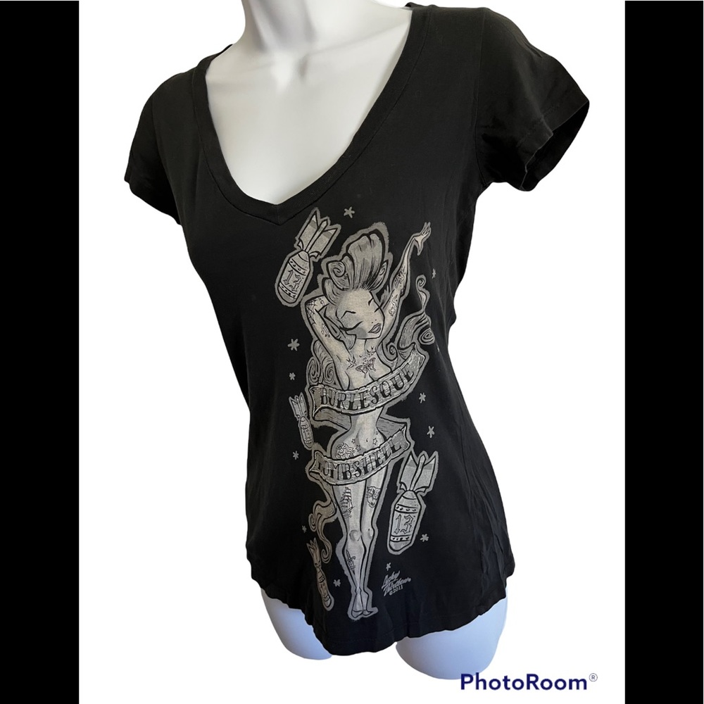Lucky 13 Burlesque Bombshell V-Neck Tee - Small
